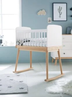 Berceau à Barreaux LIGNE CONFETTI Blanc/bois - Vertbaudet