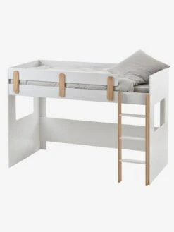 Lit Mezzanine Mi-hauteur Enfant LIGNE EVEREST Blanc/bois - Vertbaudet