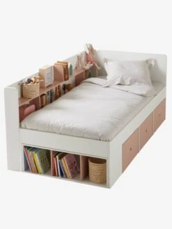 Lit Plateforme Enfant Avec Rangements BASEO Blanc/rose - Vertbaudet -Maison lit plateforme enfant avec rangements baseo 5