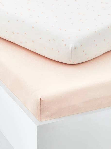 Lot De 2 Draps-housses Bébé En Coton Rose Pâle - Vertbaudet 2 Lot De 2 Draps-housses Bébé En Coton Rose Pâle - Vertbaudet – Image 2