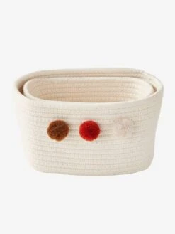 Lot De 2 Paniers En Corde à Pompons Beige - Vertbaudet -Maison lot de 2 paniers en corde a pompons 2